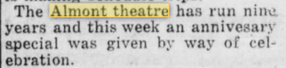 Almont Theatre - Jan 15 1920 Anniversary Article